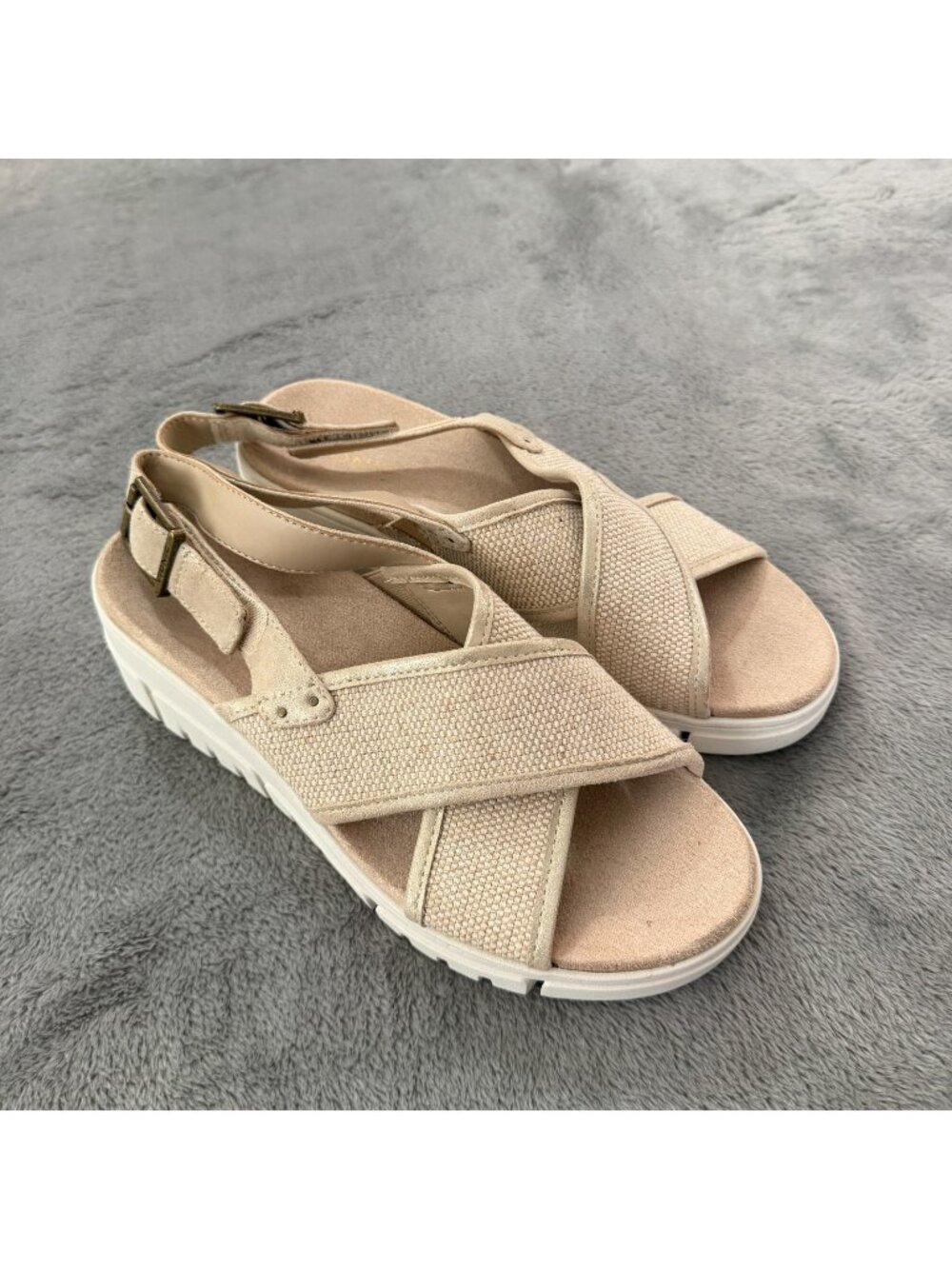 Vionic Uptown Sonoma Tan Gold Platform Sandals Shoes 9.5 Womens Comfort